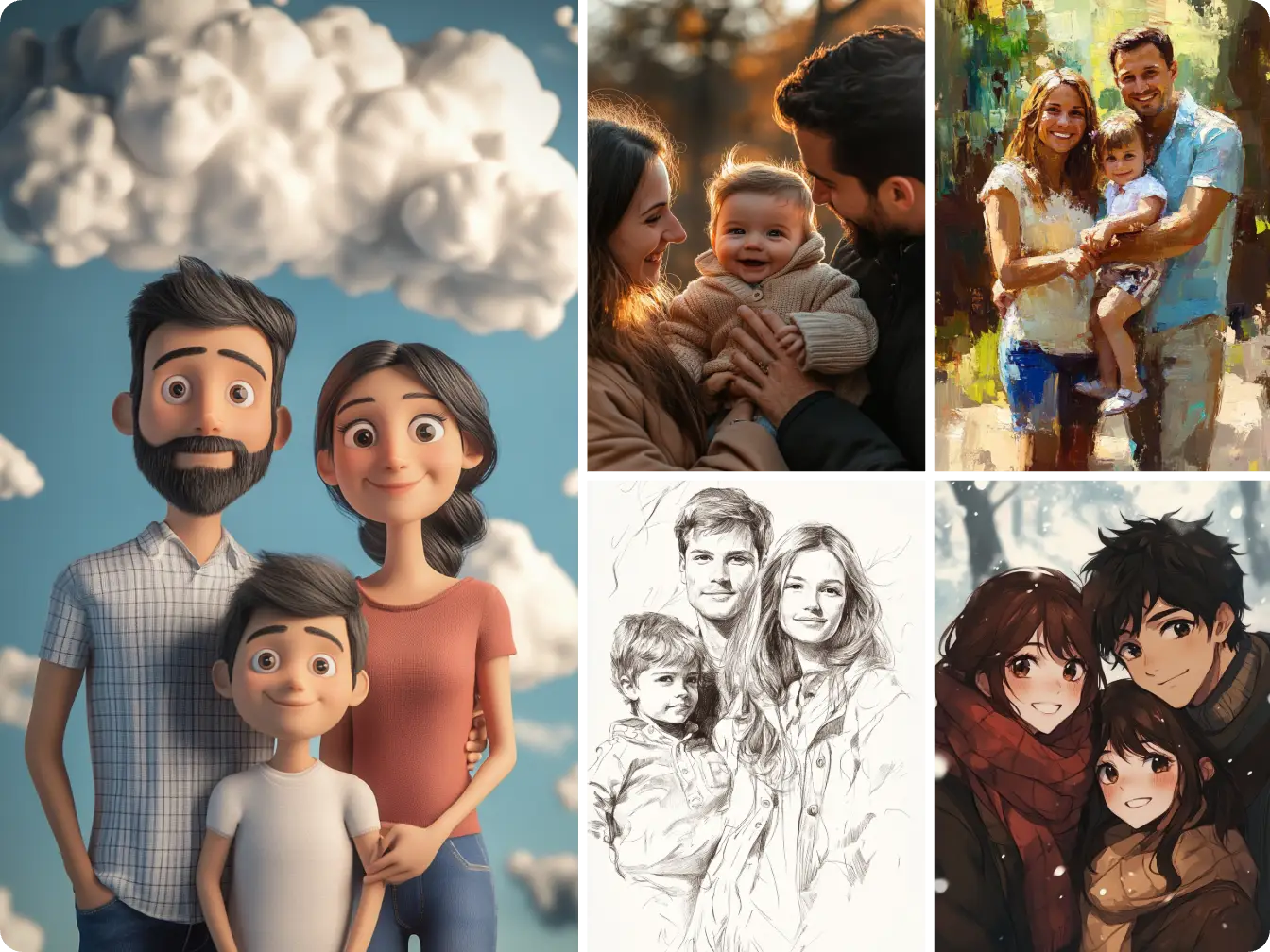 5 photos generate by ai ease ai family photo generator