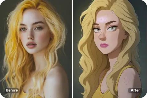 a beautiful blonde hair girl portrait in family guy style