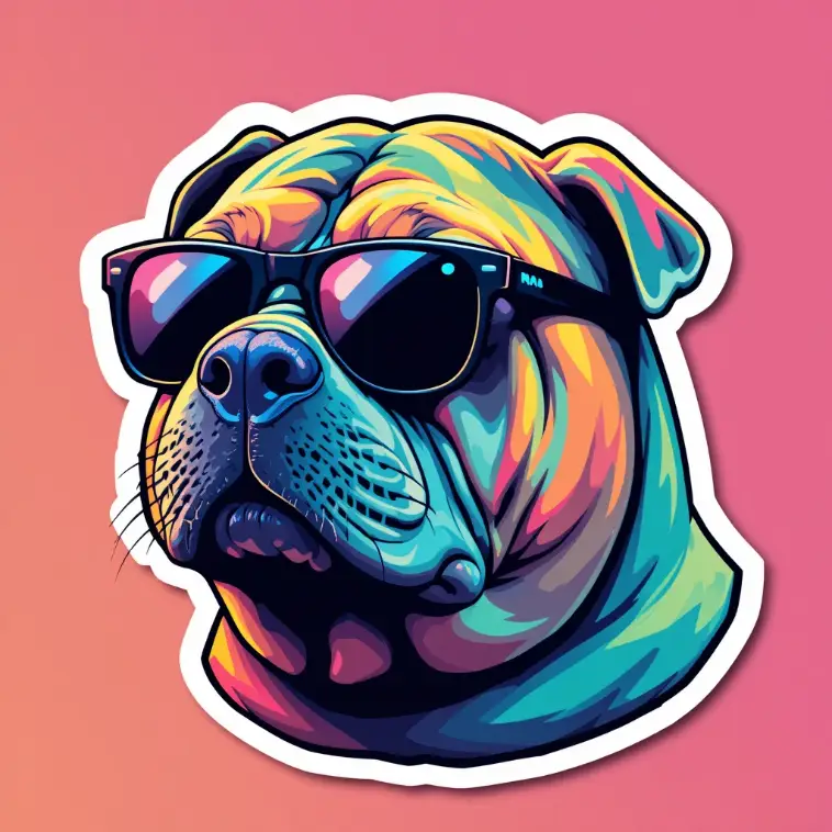 un autocollant de chien de style cyberpunk avec des lunettes de soleil fait dans aiease ai sticker generator