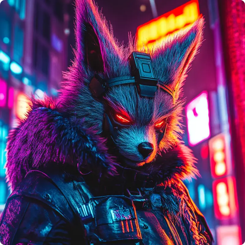 a cyberpunk style furry wolf made in furry ai art generator