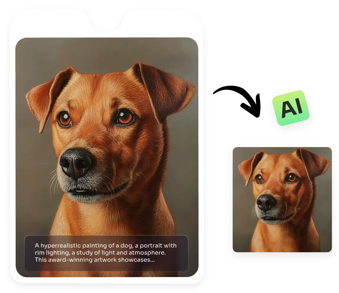 une image de chien transformée en texte par l'aisance de l'ai