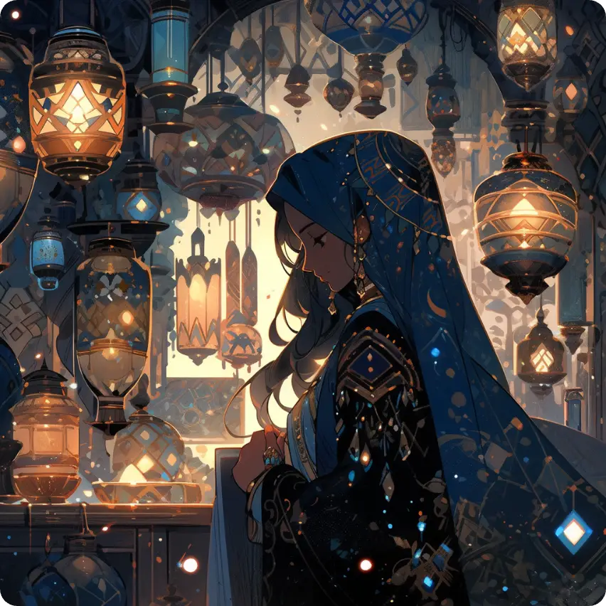 a fantasy character with cloak and latern made in aiease fantasy character generator