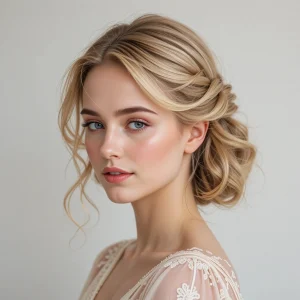 a girl with the classic half updo prom hair style