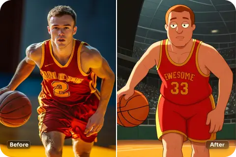 a guy playing basketball in family guy style