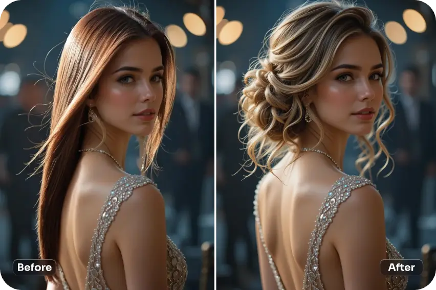 a long hair young girl in elegant hairstyle with ai ease