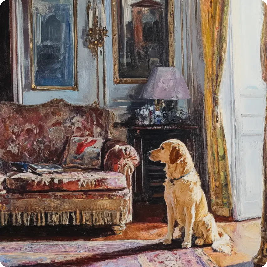 une image d'un chien dans un style aquarelle