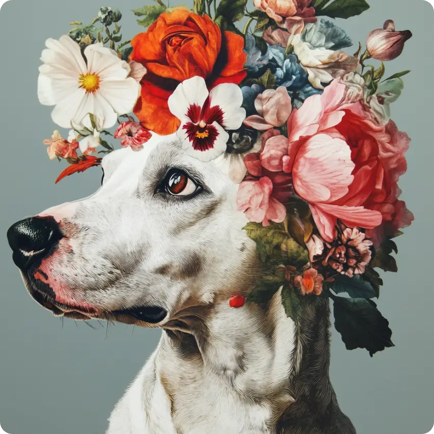 un chien blanc avec une couronne make by dog ai generator