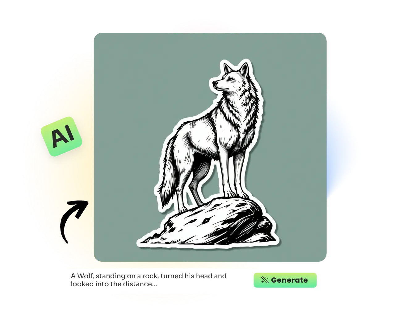 un autocollant de loup blanc fait dans aiease ai sticker generator from text