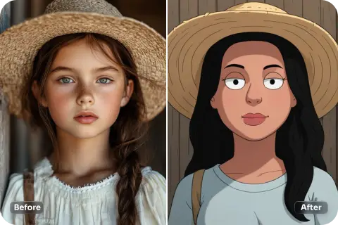 a young girl with a straw hat in family guy style
