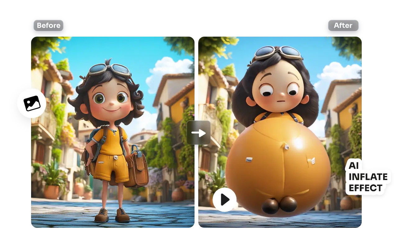 add ai inflate effect to a cartoon character in aiease ai inflate video effect generator