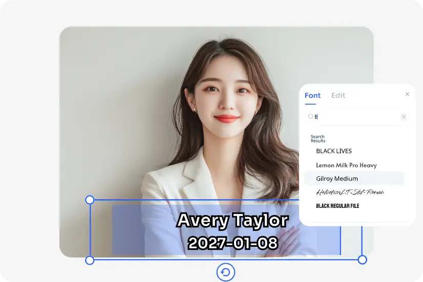 add name and date by selecting font