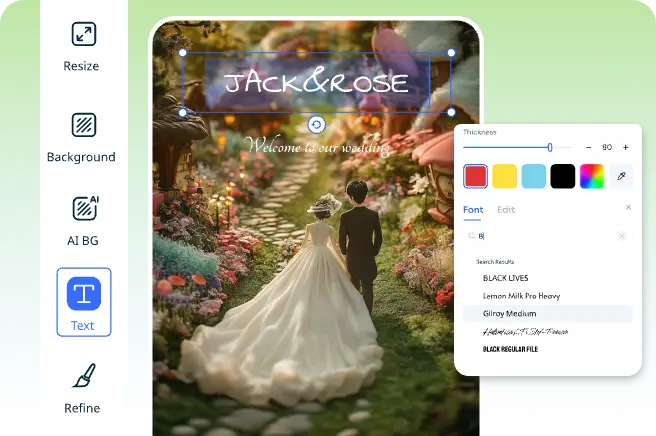 añadir texto a una invitación de boda y personalizar su texto y fuente