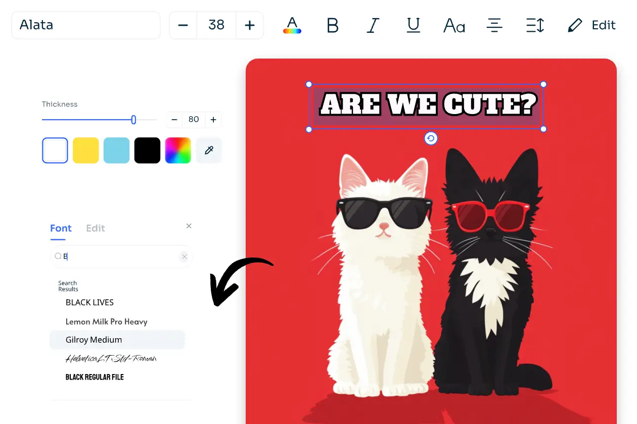 añadir texto a dos gatos que se apoyan entre sí imagen y elegir de ai facilidad biblioteca de fuentes de texto