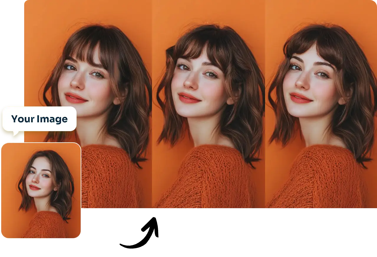 add three different bangs to a long hair girl portrait with aiease bangs filter
