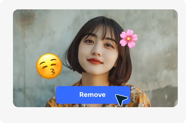 ai auto remove emojis from a female portrait