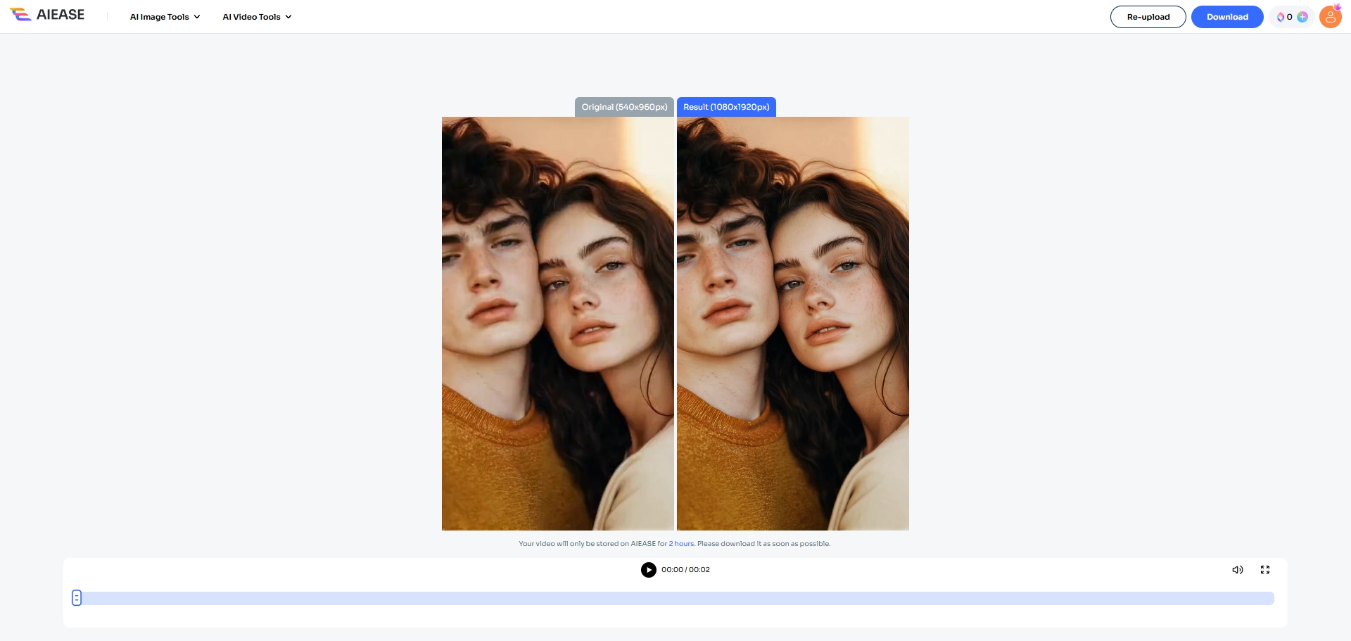 AI Ease automatically scans and analyzes the video to make blurry videos clear