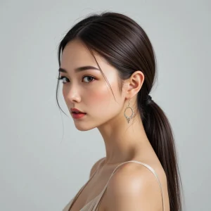an elegant girl with low sleek ponytail prom hairstyle