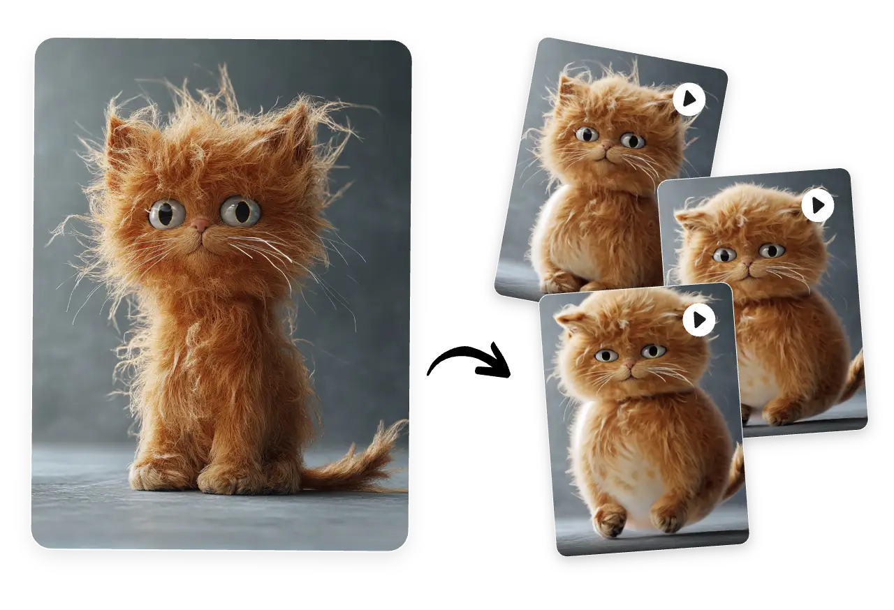 before and after contrast of adding ai inflate video effect to a yellow clay cat