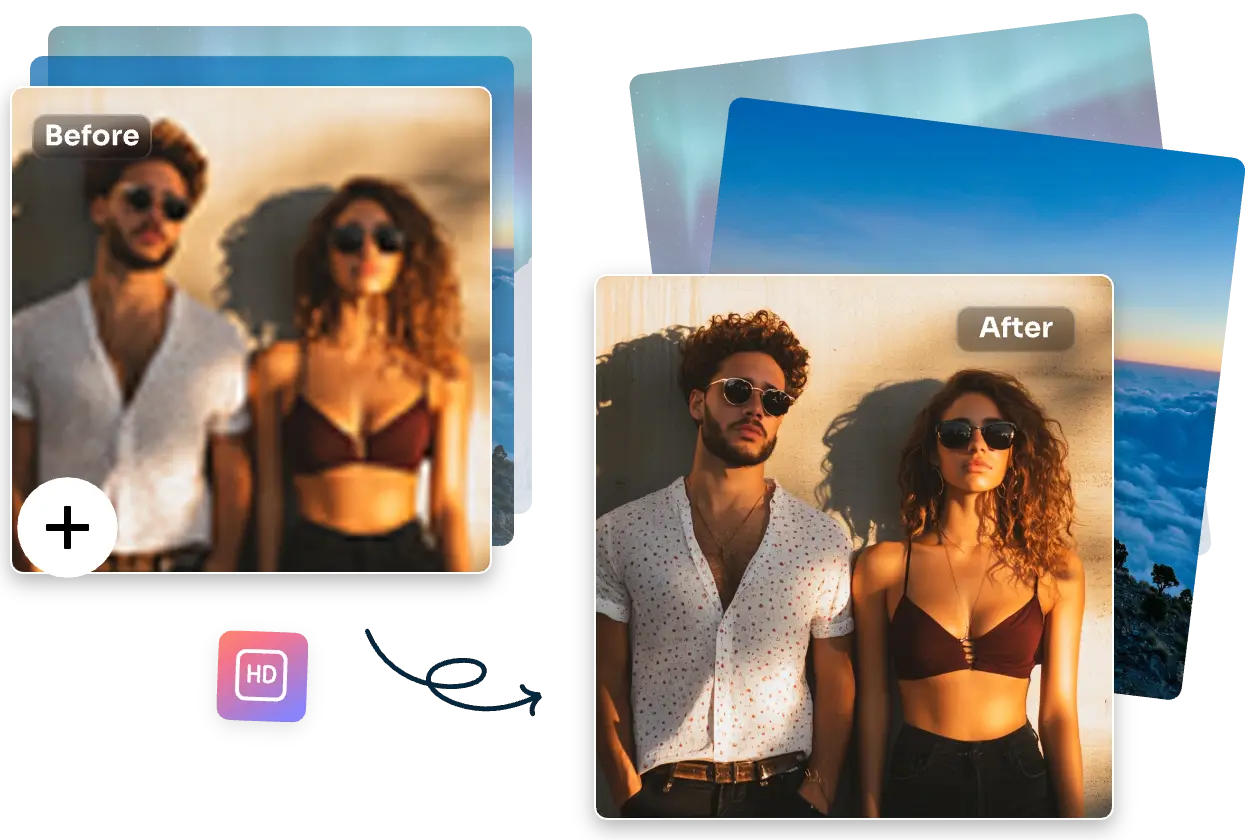 contraste antes e depois da edição de fotografias em lote de várias imagens no editor de fotografias em lote aiease