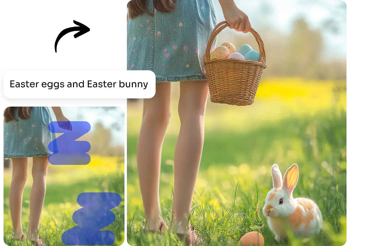 brush over the hand area to add easter egg blacket and easter bunny in aiease easter photo editor