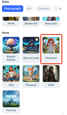 choose a minecraft style