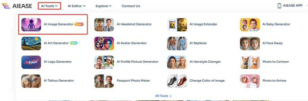 choose the ai image generator from the website of ai ease