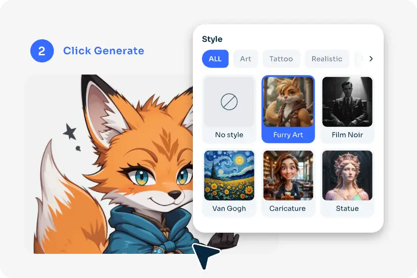 choose the furry art style in aiease furry ai art generator