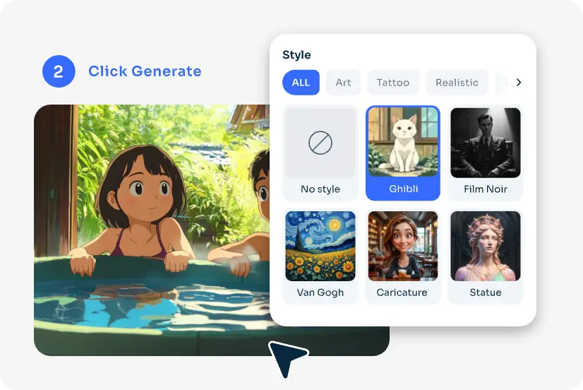 choose the ghibli style in aiease ghibli art generator