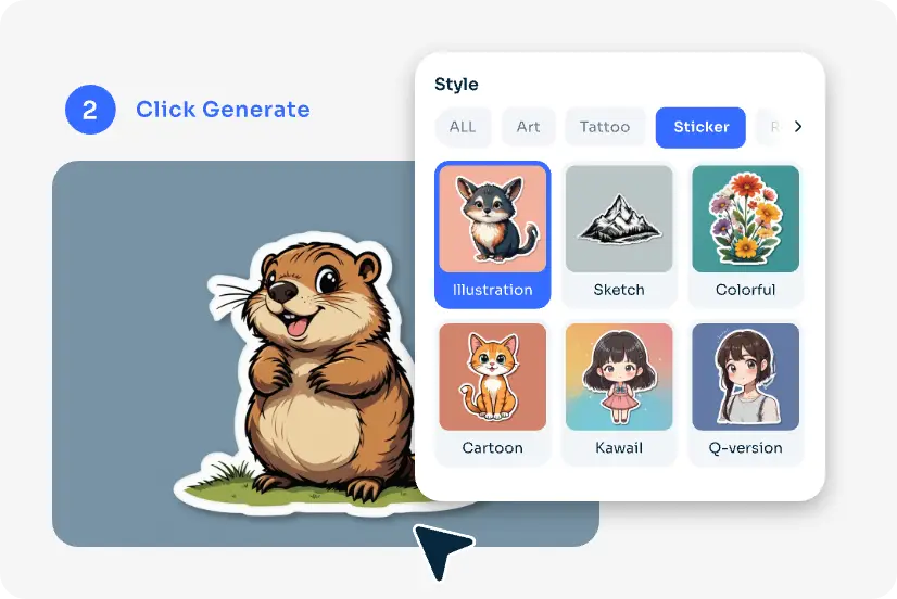 choisissez le style d'illustration dans le générateur d'autocollants aiease ai