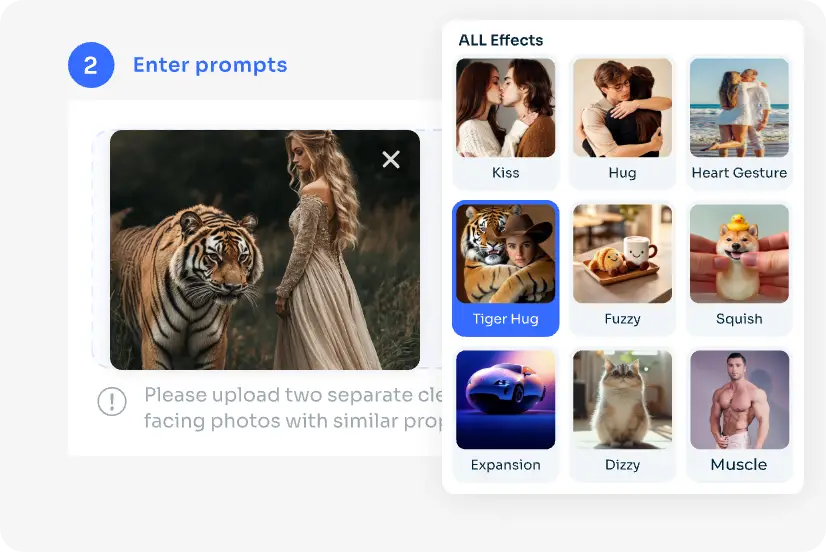 choisir l'effet "tiger hug" (étreinte du tigre)