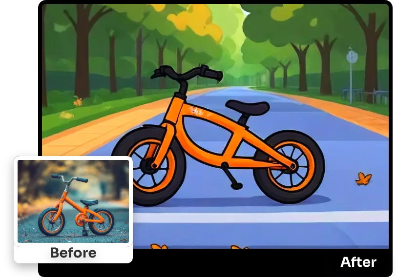 convert a bicycle into flat cartoon style in aiease