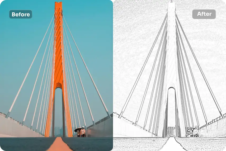 convert a bridge image into simple line sketch