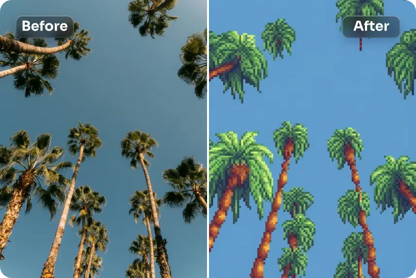 convertir una imagen de cocotero en pixel art en aiease ai style transfer tool