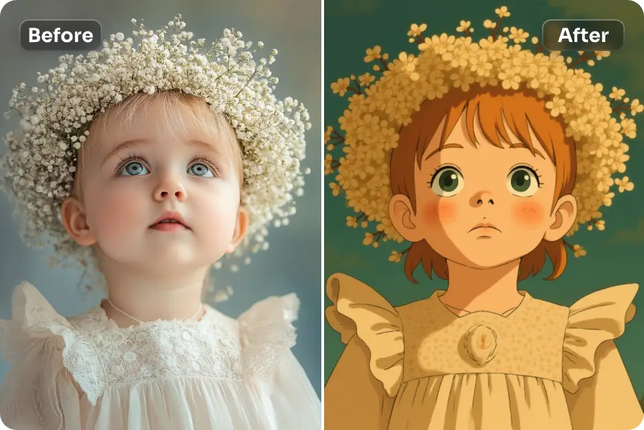 convierte una bonita imagen de bebé al estilo ghibli en aiease ai style transfer tool