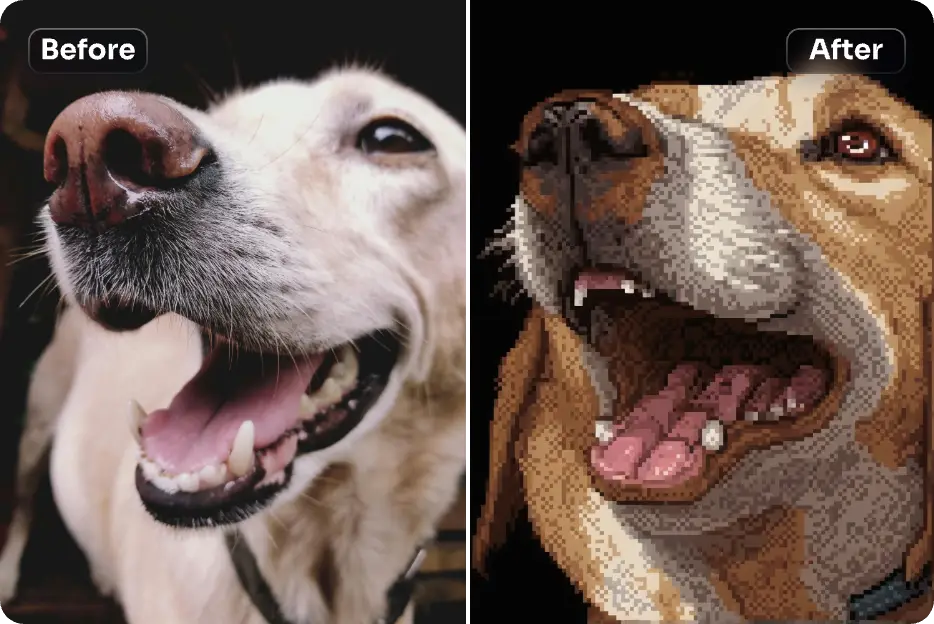 convierte un lindo perro a pixel art en aiease ai style transfer tool