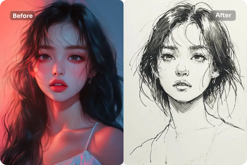 convert a female portrait into pencil sketch with ai ease stencil maker