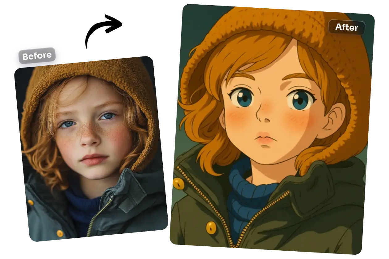 convierte una imagen de un niño en estilo ghibli en aiease ai style transfer tool