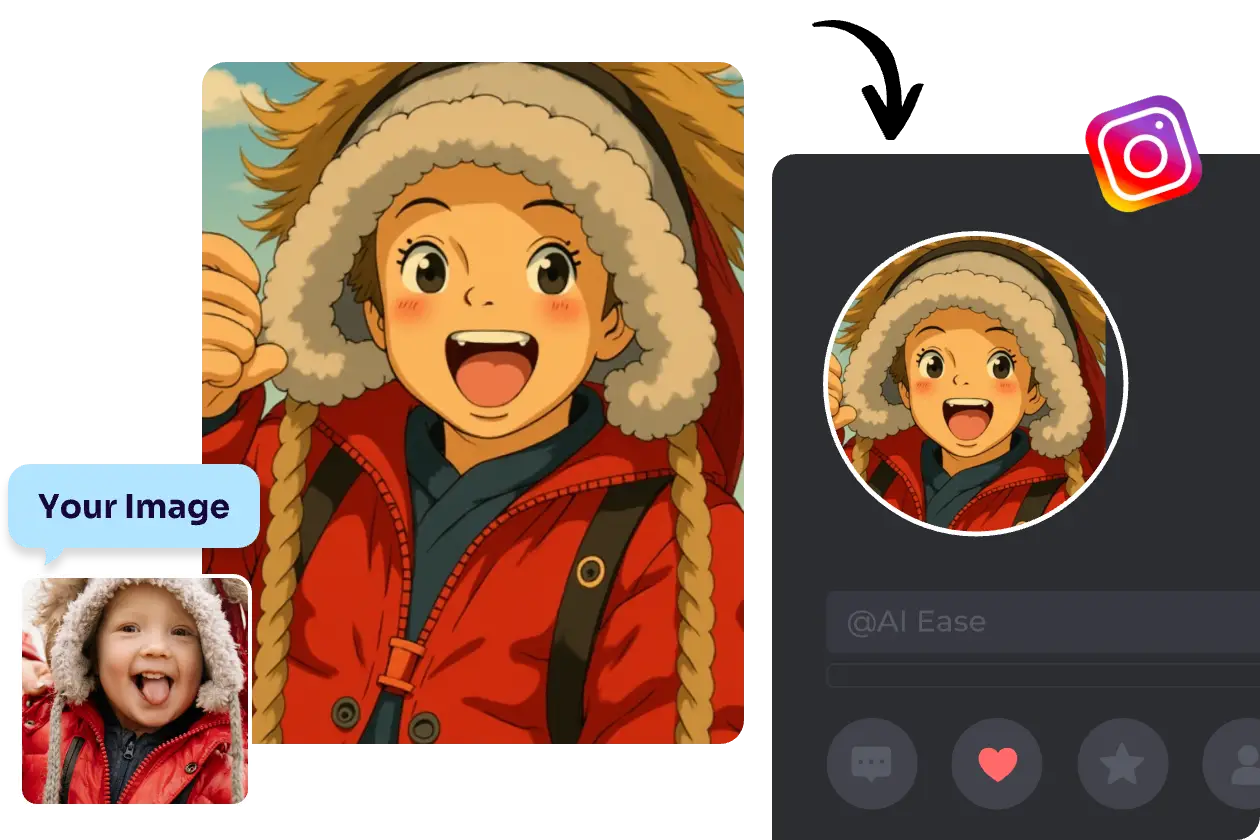 convert a little boy smiling and wearing winter red coat image into ghibli style and set as avatar