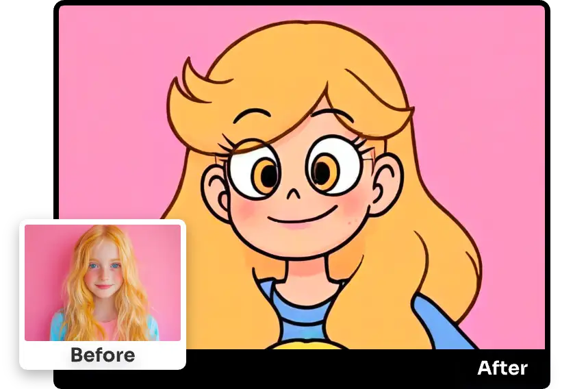 convert a pink image of a blonde hair girl into flat cartoon in aiease