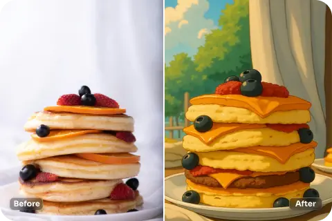 convertir la imagen de un plato de soufflé de arándanos en estilo ghibli