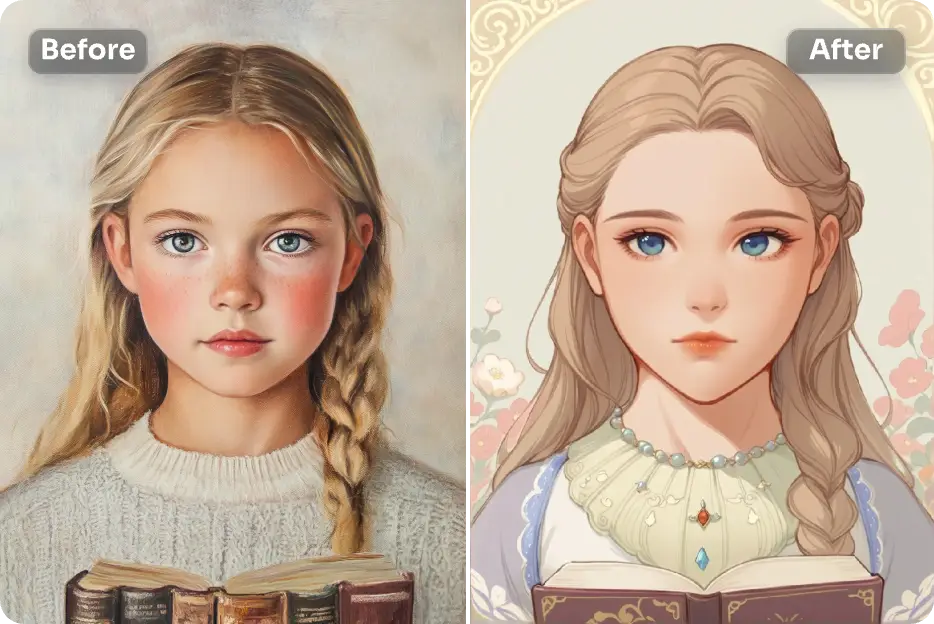 convierte a una joven en estilo anime en aiease ai style transfer tool