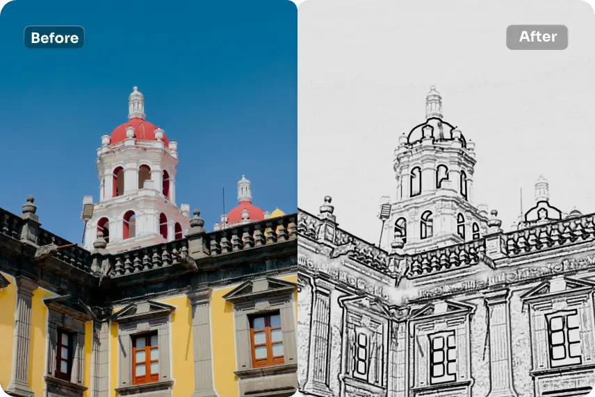 convert architecture image into line sketch