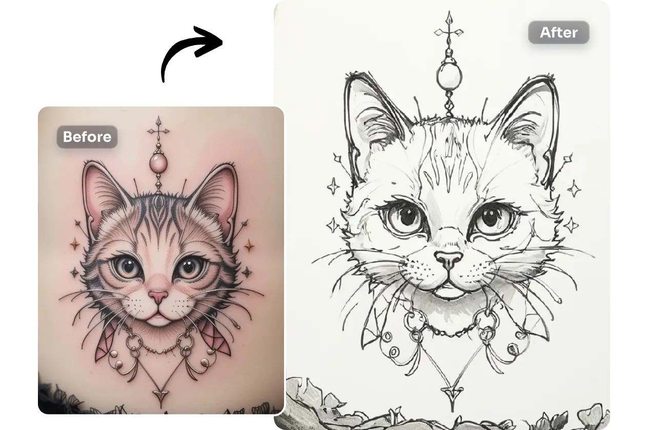 create a cat stencil tattoo from a realistic cat tattoo picture