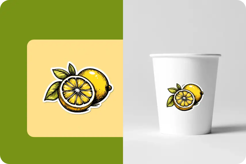 créer un autocollant de fruit et l'utiliser sur un gobelet made in aiease ai sticker generator