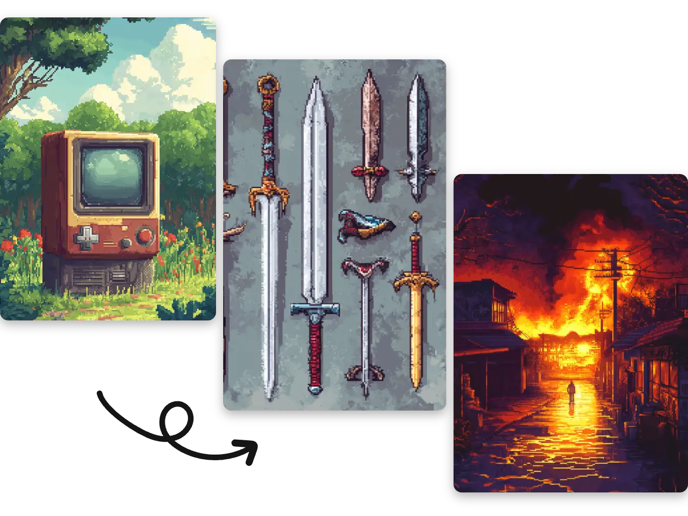 create sprite creatures pixel weapons and your game scene in sprite art style