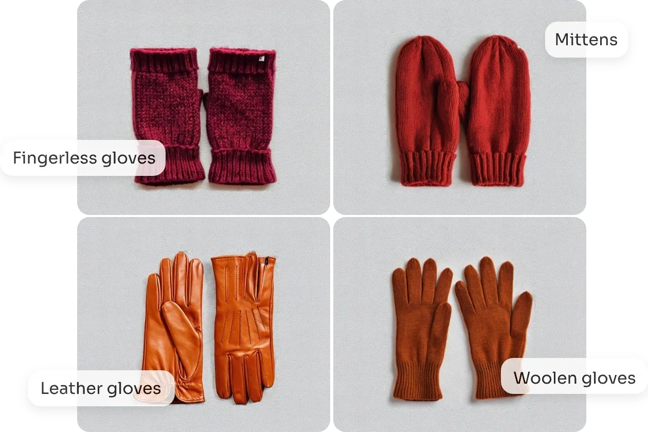customize four different styles of winter gloves from text
