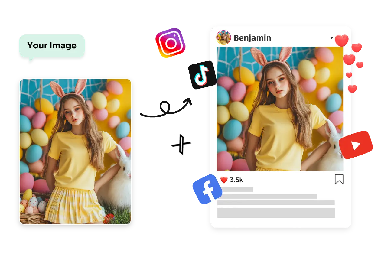 edit a easter photo of easter eggs and bunny ear and post online with social media icons in aiease easter photo editor