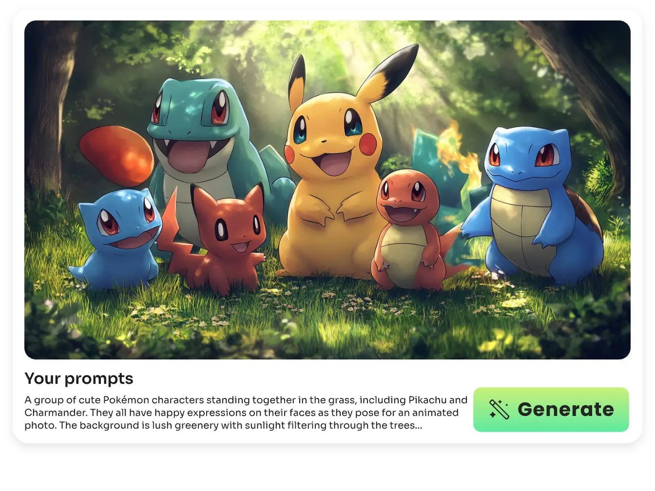 enter text prompts to generate a group of pokemon characters with ai ease ai pokemon generator