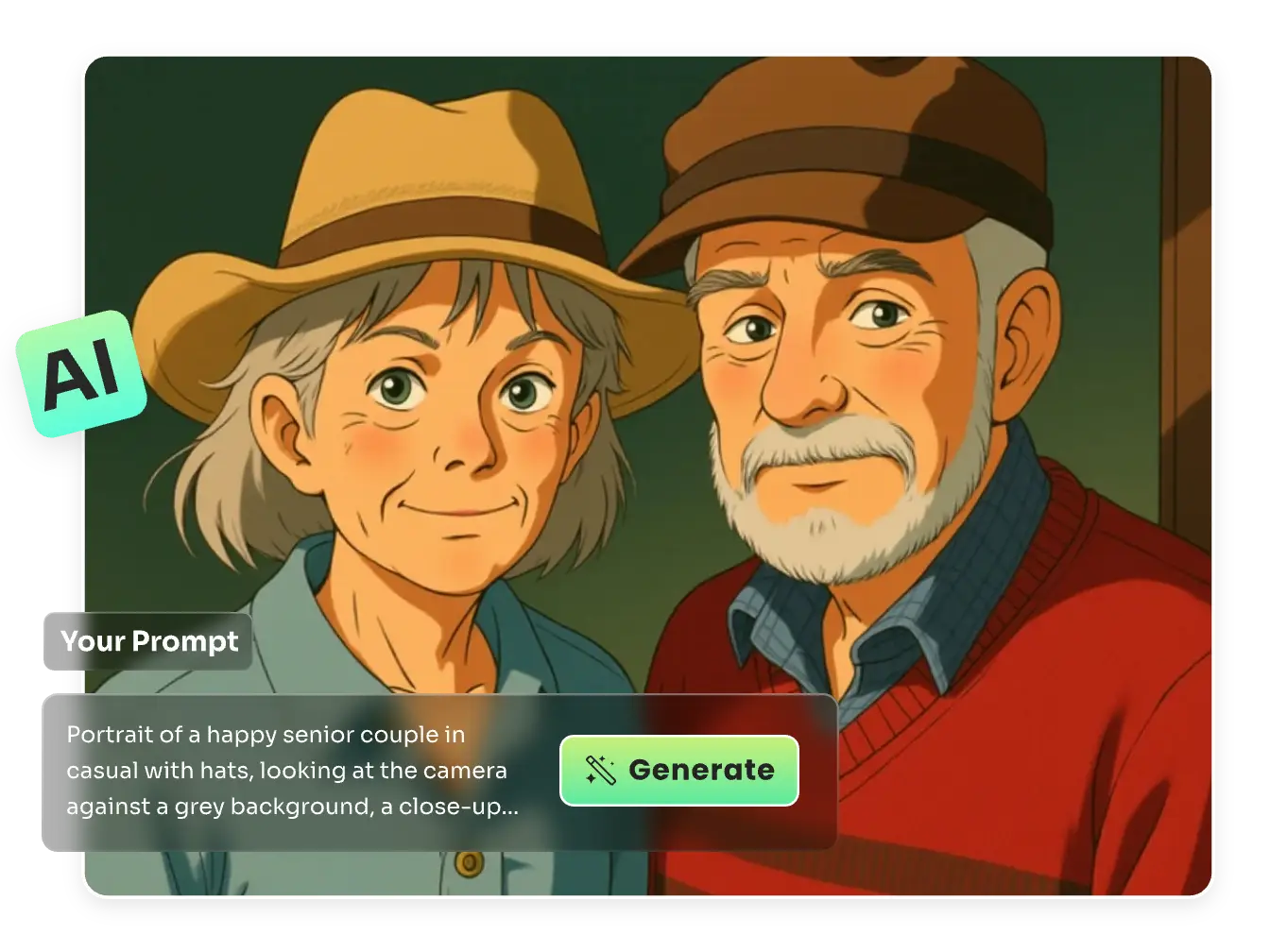 introduce texto para generar un retrato de pareja en estilo ghibli con ai ease generador de arte ghibli