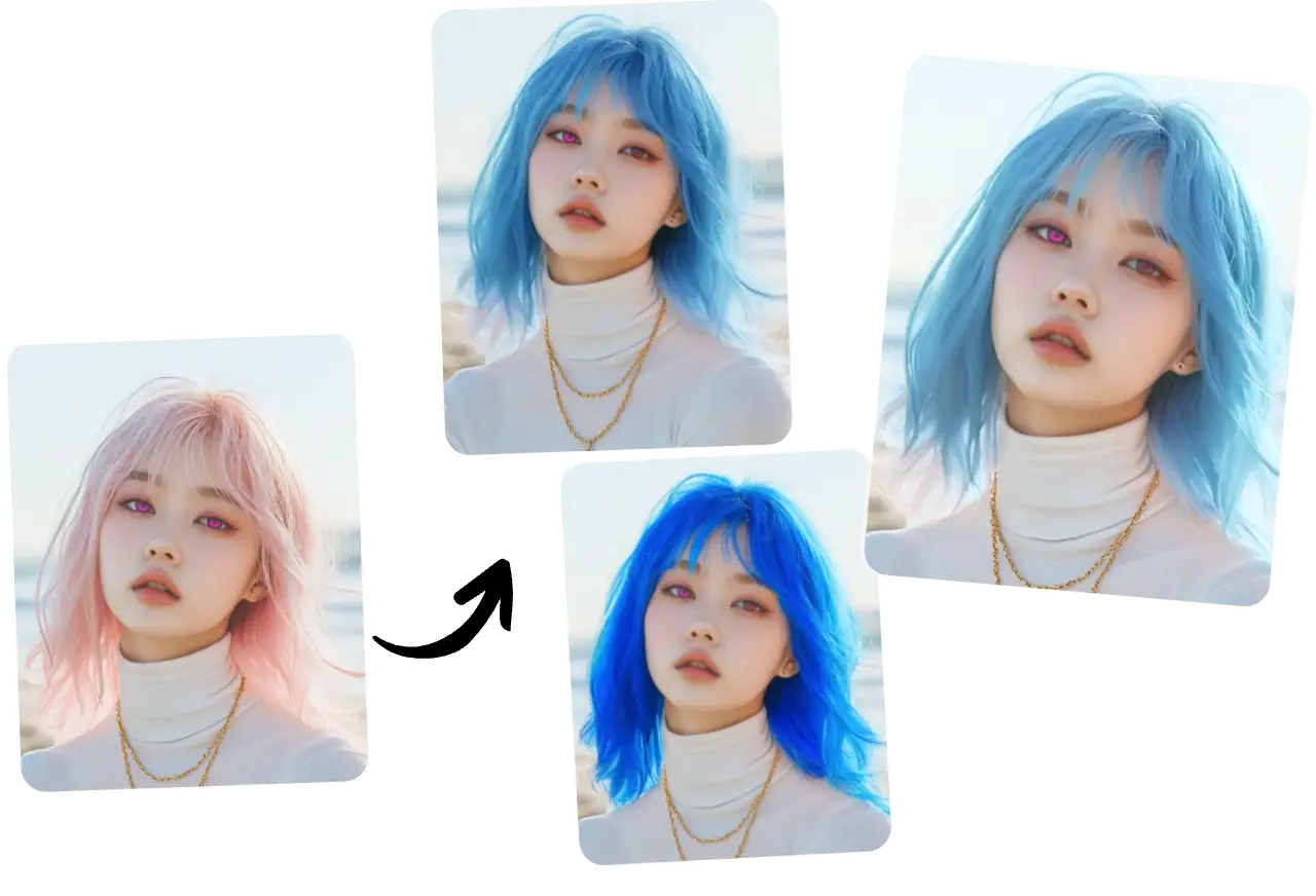 experimenta con diferentes tonos de azul con el filtro ai blue hair